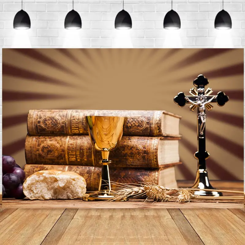 Photography Background Bible Communion Cup Cross Religious Elements Christian Theme Event Photo Studio Backdrop