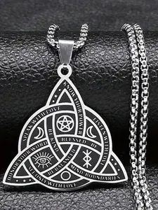 1pc Witch Triquetra Trinity Celtic Knot Necklace, Stainless Steel Pentagram Triple Moon Goddess Jewelry Unisex
