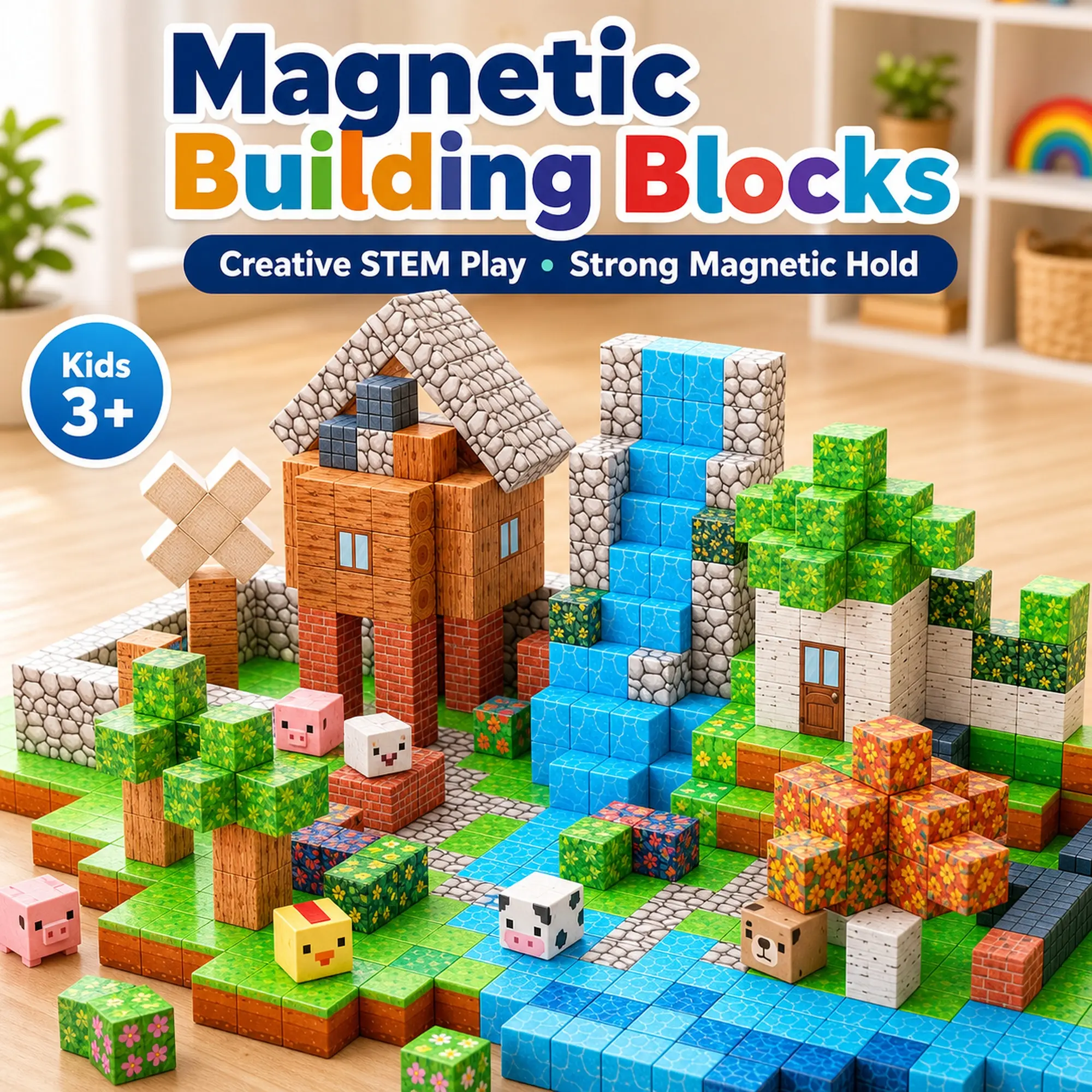 Magnetic Building Blocks, Classic Novelty Building Toys for Kids, Creative Construction Play Set for Early Learning Development