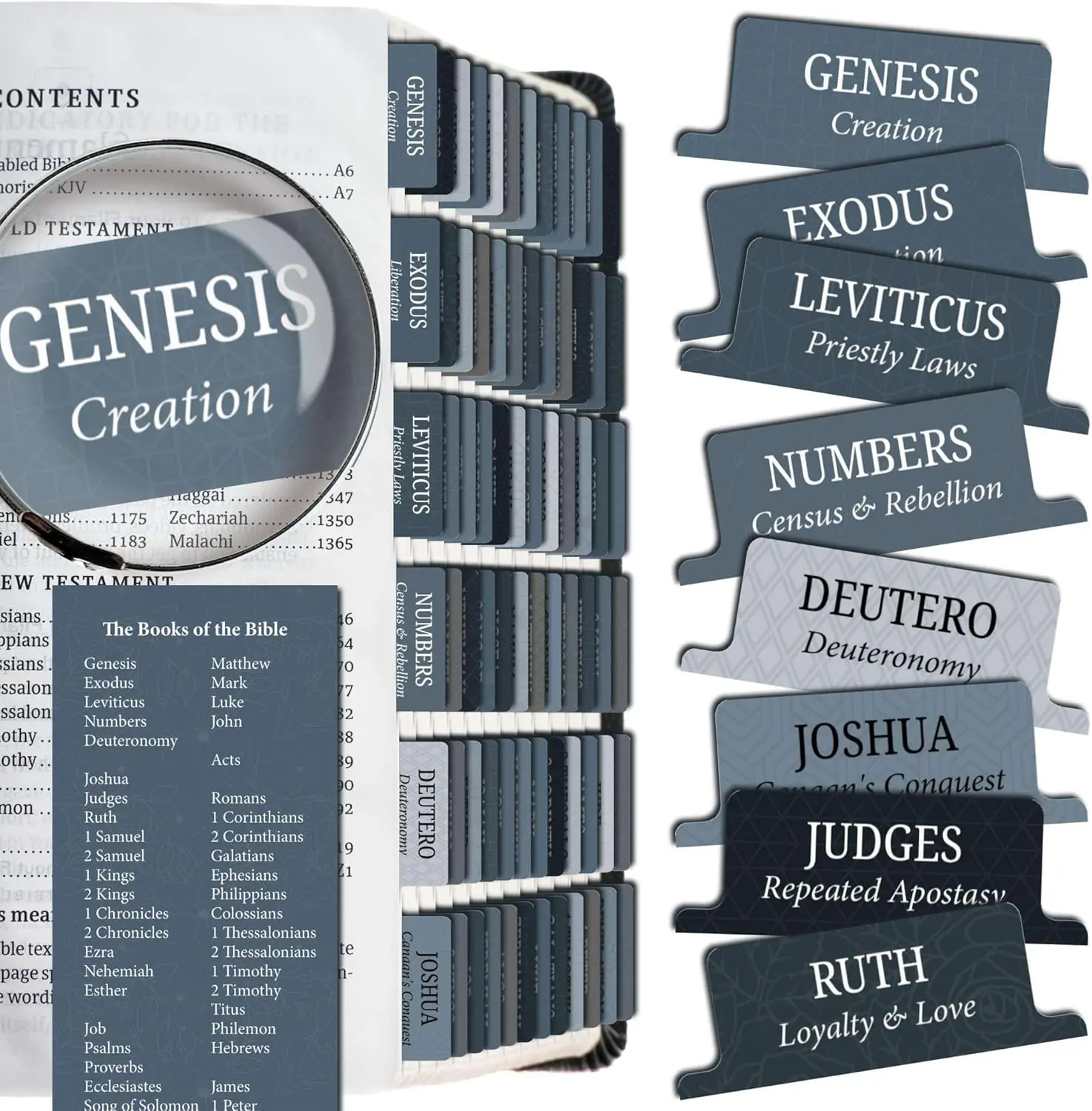 Bible Tabs Premium Tear Resistant Bible Tabs – Easy to Apply, Laminated for Durability – Old & New Testament – Perfect for All Bibles - for Women and Men (Payne's Gray)