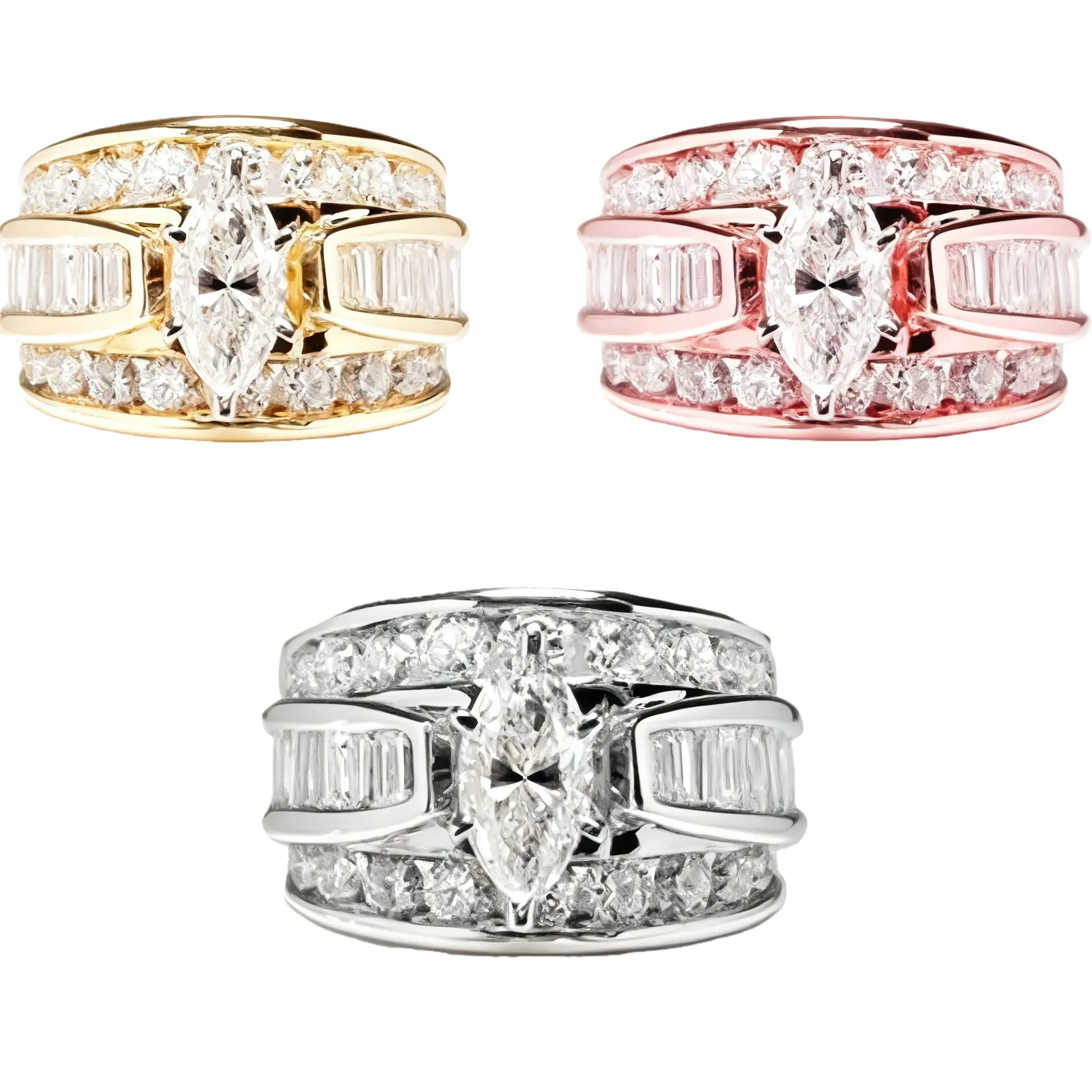 Luxurious Zircon Tricolor Ring for Ladies Exquisite Design Popular Engagement Ring Daily Wear Gift Jewelry with Metal Coating Teardrop Bridal Rings Bridal Set Rings