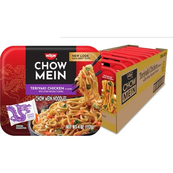 Nissin Halal Teriyaki Chicken Instant Noodles - 4 oz, Pack of 8, Ambient US Meal, Asian Pantry Food