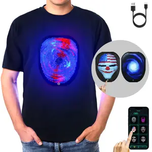 Ompusos StoreLED T-Shirt Rechargeable, Light Up Shirts Glow in The Dark T-Shirt for Man/Women Programmable APP Control