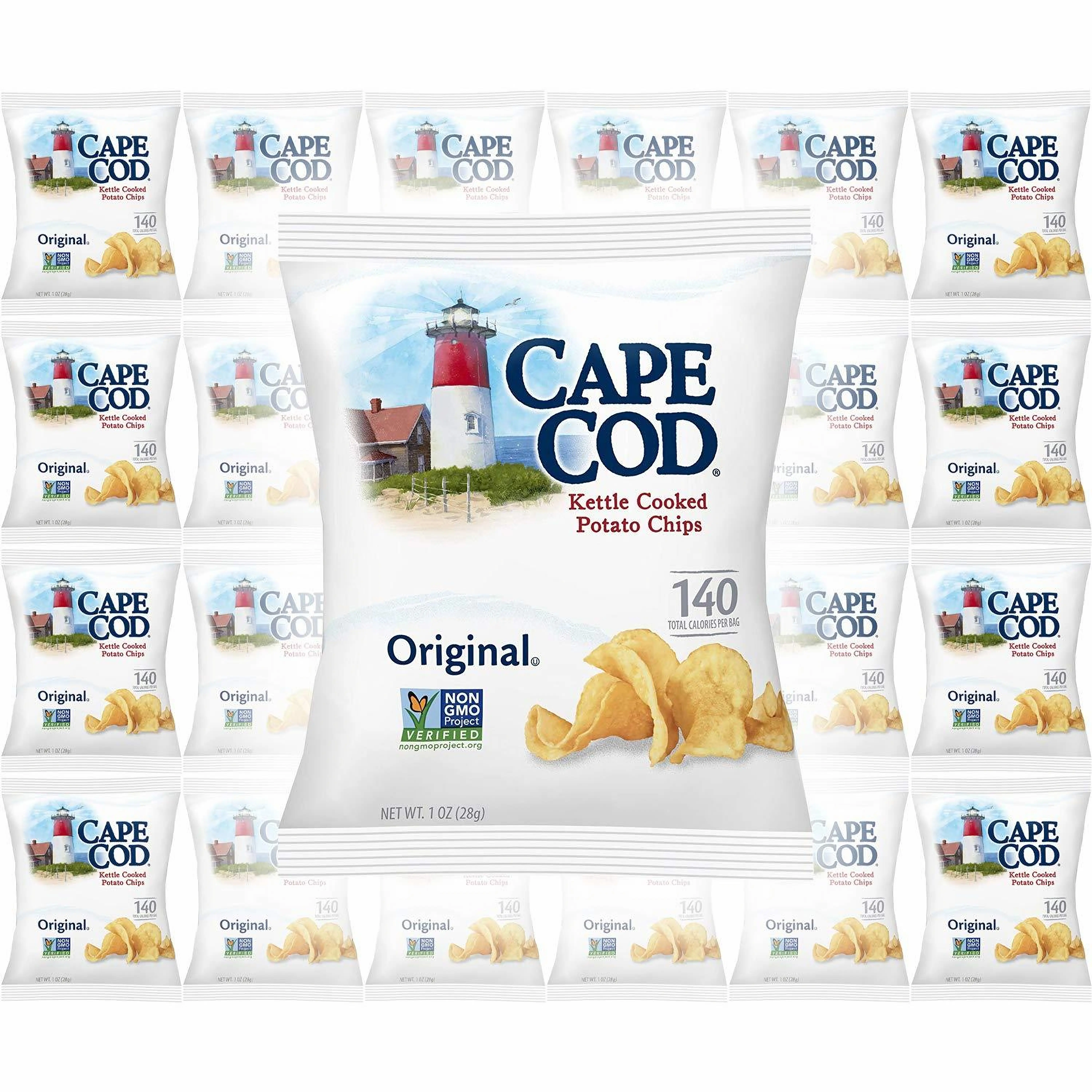 Cape Cod Original Kettle Cooked Potato Chips Gluten Free 1 oz Bags, 24 Pack