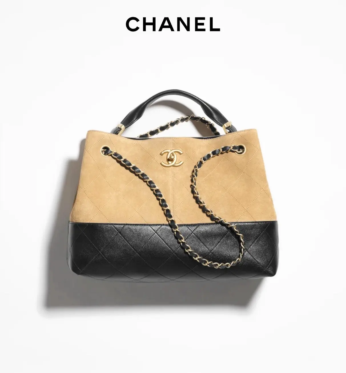 Pre-owned CHANEL 25A Small Hobo Tote Bag, Gold Brown Suede & Leather Mix 2601991