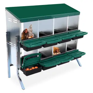8-Compartment Chicken Nesting Box with Roll-Out Egg Collection, Swing Perch, and Vented Holes – Heavy Duty Poultry Nest Box for Laying Eggs, Wall-Mountable Hen Roosting Box with Legs, Green