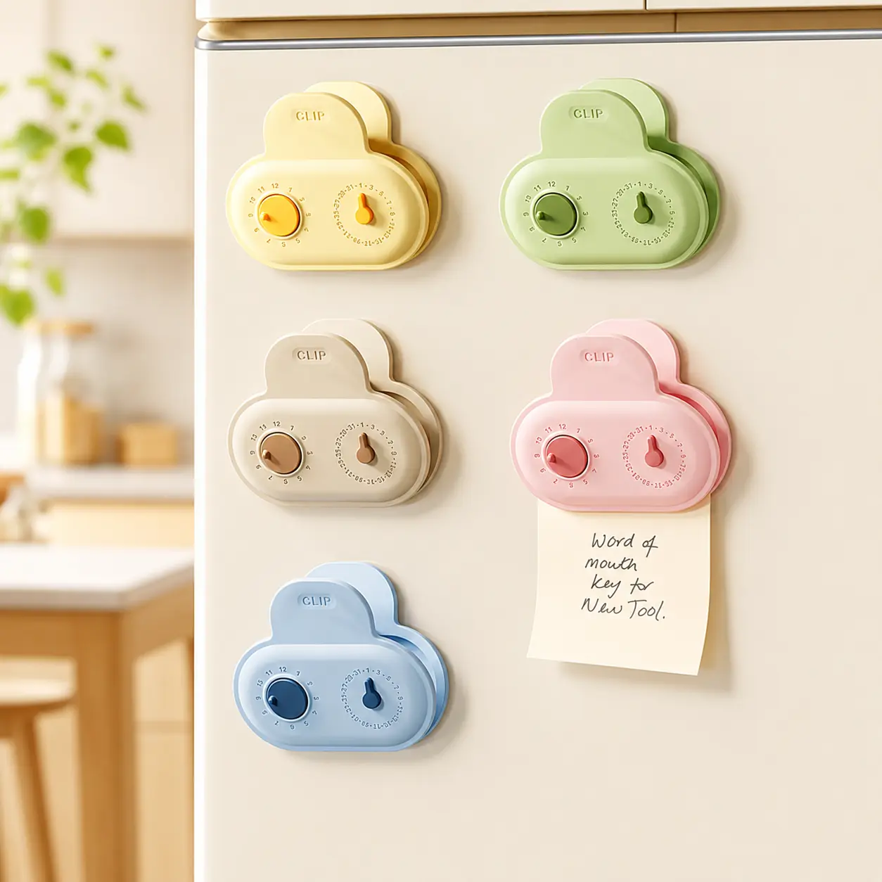 Magnetic Sealing Clips with Date Dial, 5 Pack Food Bag Clips with Magnetic Back, Adjustable Date Marker, Reusable Snack Clips for Kitchen Refrigerator Storage
