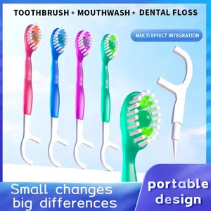 Portable 5-in-1 toothbrush dental floss 8/16pcs for oral cleaning, disposable toothbrush for adults on business trips