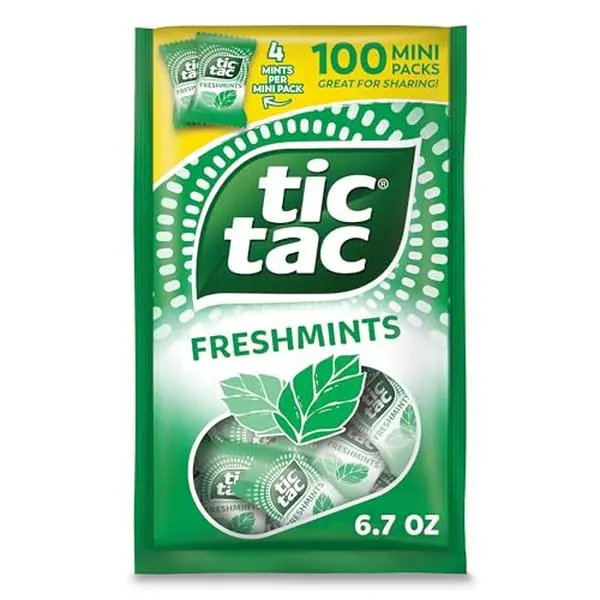 Tic Tac Freshmints, Bulk Bag with 100 Mini Packs (4 Mints Each), Share-Size, On-the-Go, 6.7 oz