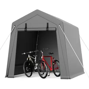 GARVEE 6'x6' Outdoor Portable Storage Shed, Waterproof & UV-Resistant Garage Shelter with 2 Roll-Up Zipper Doors, Anti-Snow Carport Tent for Motorcycle, Bike, and Outdoor Equipment, Gray