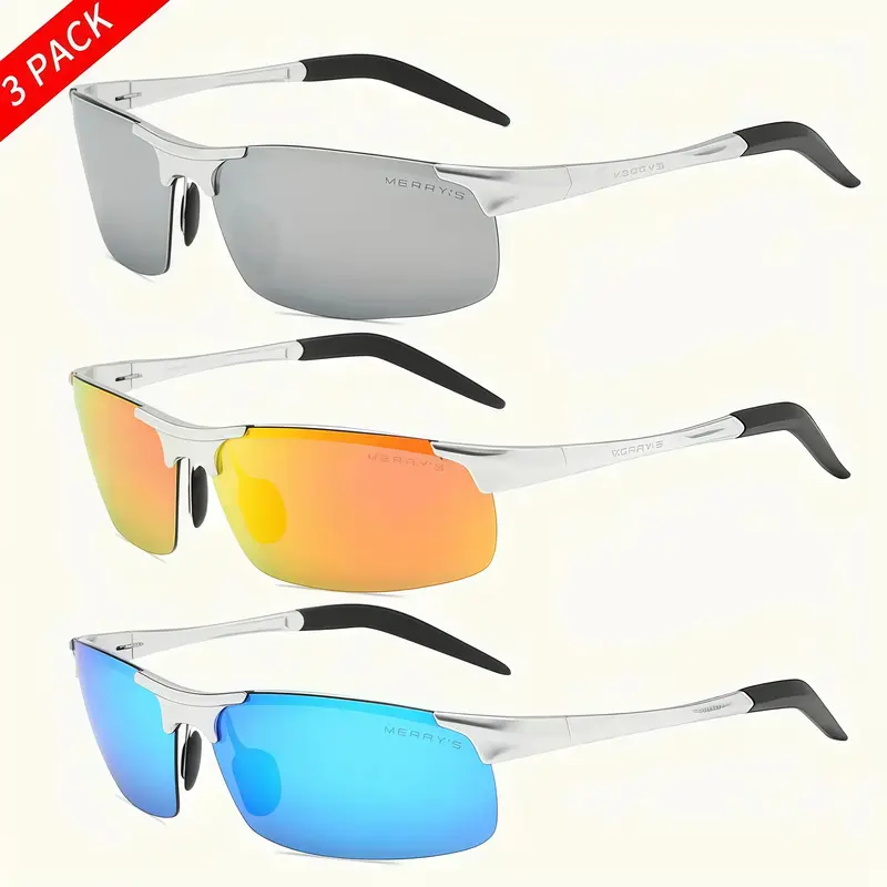 Paleshy 3 Pcs Vintage Driving Fashion Eyewear,Half-rim Aluminum Alloy Frames, Suitable for Running and Outdoor Activities Polarized Sunglasses Modern