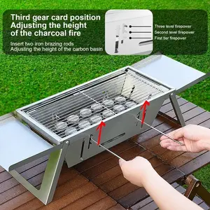 Portable Charcoal Grill Folding Barbecue Small BBQ Grill Lightweight Stainless Steel Table Top Grill with Carry Bag for Outdoor