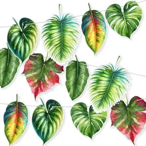 1 Pcs Tropical Palm Leaf Banner Garland Double-sided Green Palm Waterproof Hawaiian Birthday Party Paper Backdrop Decoration for Luau Tropical Bachelorette Birthday Wedding Baby Shower