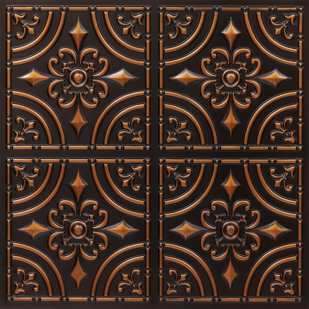 Wrought Iron PVC Glue-Up Faux Tin Decorative Ceiling Tiles (#205) - 2 ft. x 2 ft., 100 sqft Pack (25 Pcs), 0.6 lb, 0.75 in, Fire-Retardant, Water Resistant, Acoustics, Easy Install, Aesthetic Appeal, Acoustic Vinyl Flooring Compatible, Commercial Use