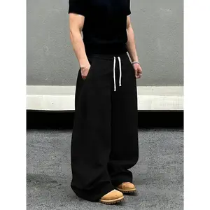 Men's Street Style Solid Color Straight Leg Loose Fit Sweatpants, Summer Fitted Kint Fabric, Comfortable Casual Wear