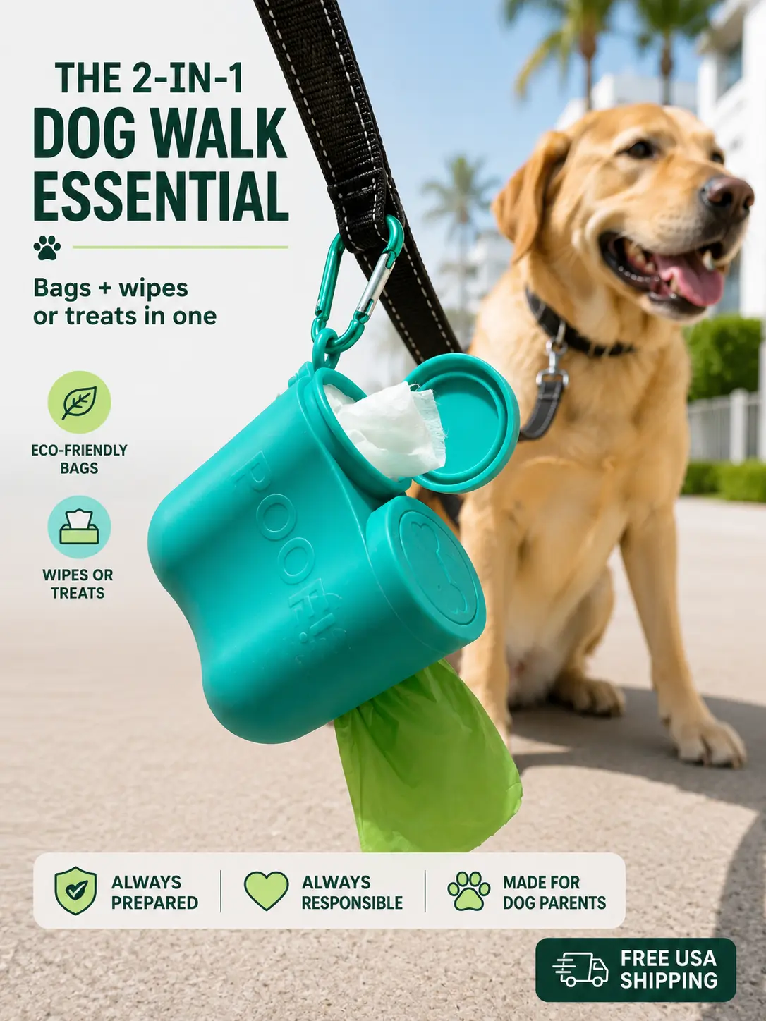 POOF 2-in-1 Dog Walk Starter Kit | Baggies + Wipes Included