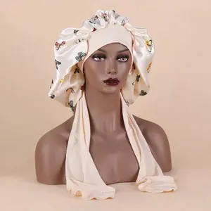 1 Pieces/Set Jumbo Size Solid Color Satin Sleep Cap with Elastic Tie Band for Women - Daughter, Cover Shower Hair Bonnets Hair Care Wrap