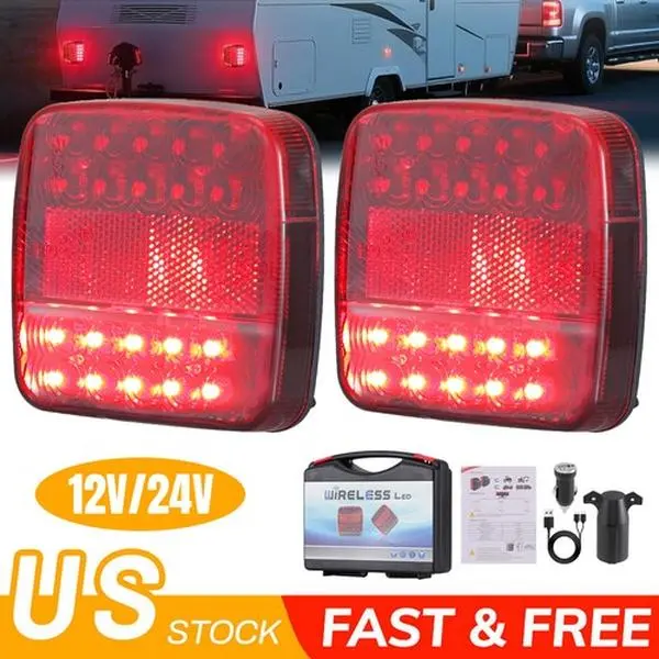 2x 7-Pin LED Magnetic Wireless Trailer Tail Light Kit for Trailer-Truck Automotive Indicator Lights