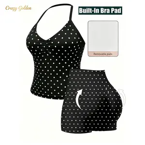 Fashionable Sports Set for Fitness Enthusiasts, Polka Dot Print Halter Top and Shorts, Summer Gym Yoga Running
