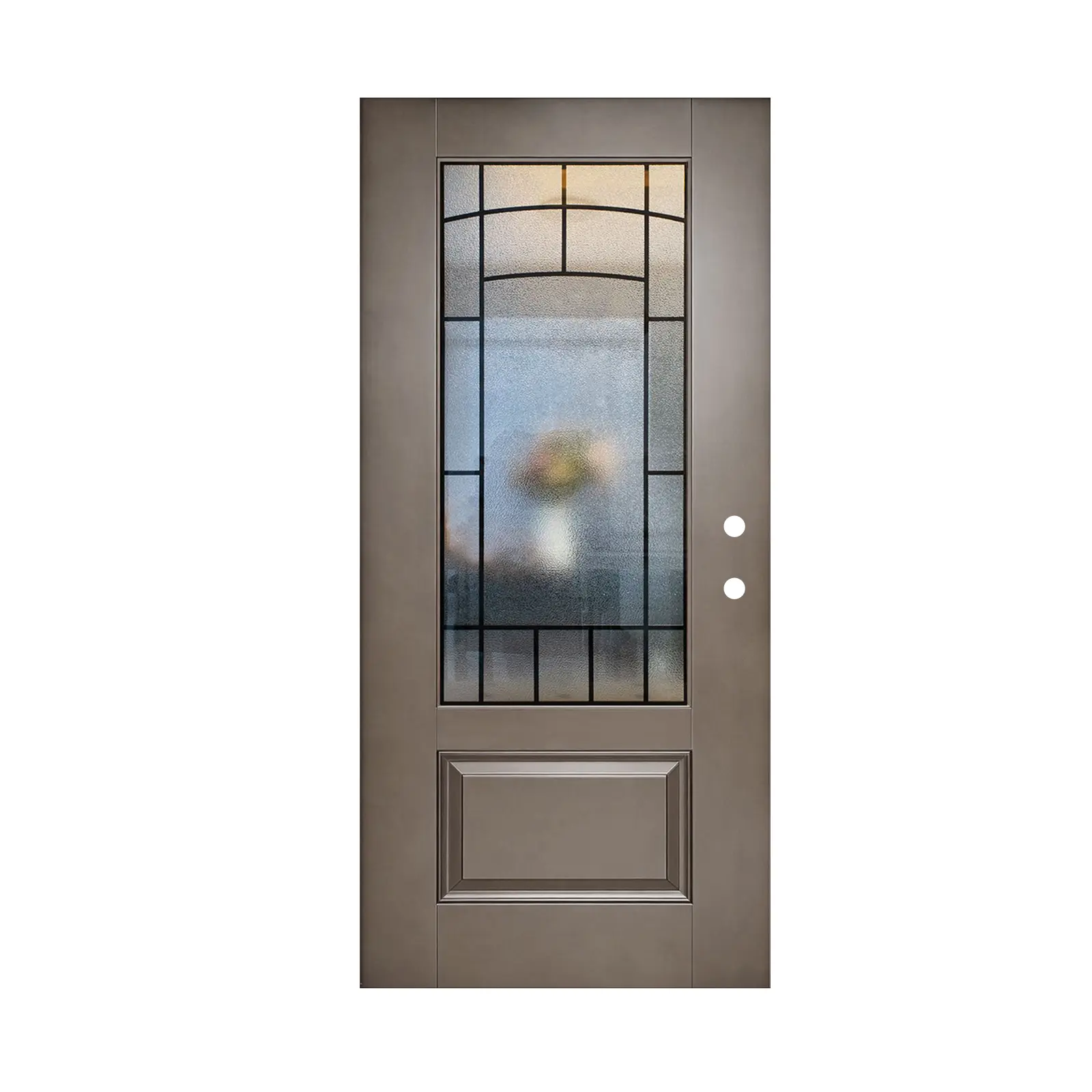 Fiberglass Entry Door Slab 36x80 Left Hand Inswing with Cloud-Pattern Glass, Brown, Polyurethane Foam Core, Modern American Style for Garden & Outdoor