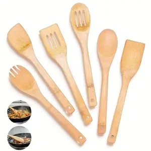 6pcs Wooden Cooking Spoon Set - Kitchen Wooden Utensils, Non-Stick Wooden Cooking Spatula, Natural Bamboo Cooking Tools, Premium Wooden Kitchen Utensil Set, Housewarming Gift, Kitchen Spatula Set