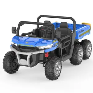 24V Two Seater Ride On Dump Truck with Electric Dump Bed, 6 Wheeler Kids UTV Electric Car with Remote Control, Electric Ride on Cars Vehicle with Led Light, Music, Suspension,Blue