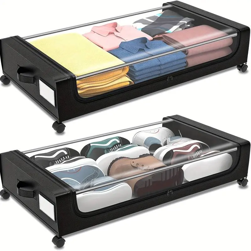Under Bed Storage With Wheels, Under Bed Storage Containers, Under Bed Shoe Storage Organizer, Rolling Under Bed Metal Drawers For Clothes, Blankets