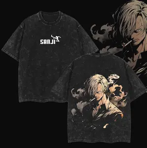 Retro Vintage Sanji One Piece Anime Double Printed Vintage Washed Unisex Oversize Anime Manga Washed Heavyweight Cotton T-shirt, gifts For Anime Fan, Anime Lover