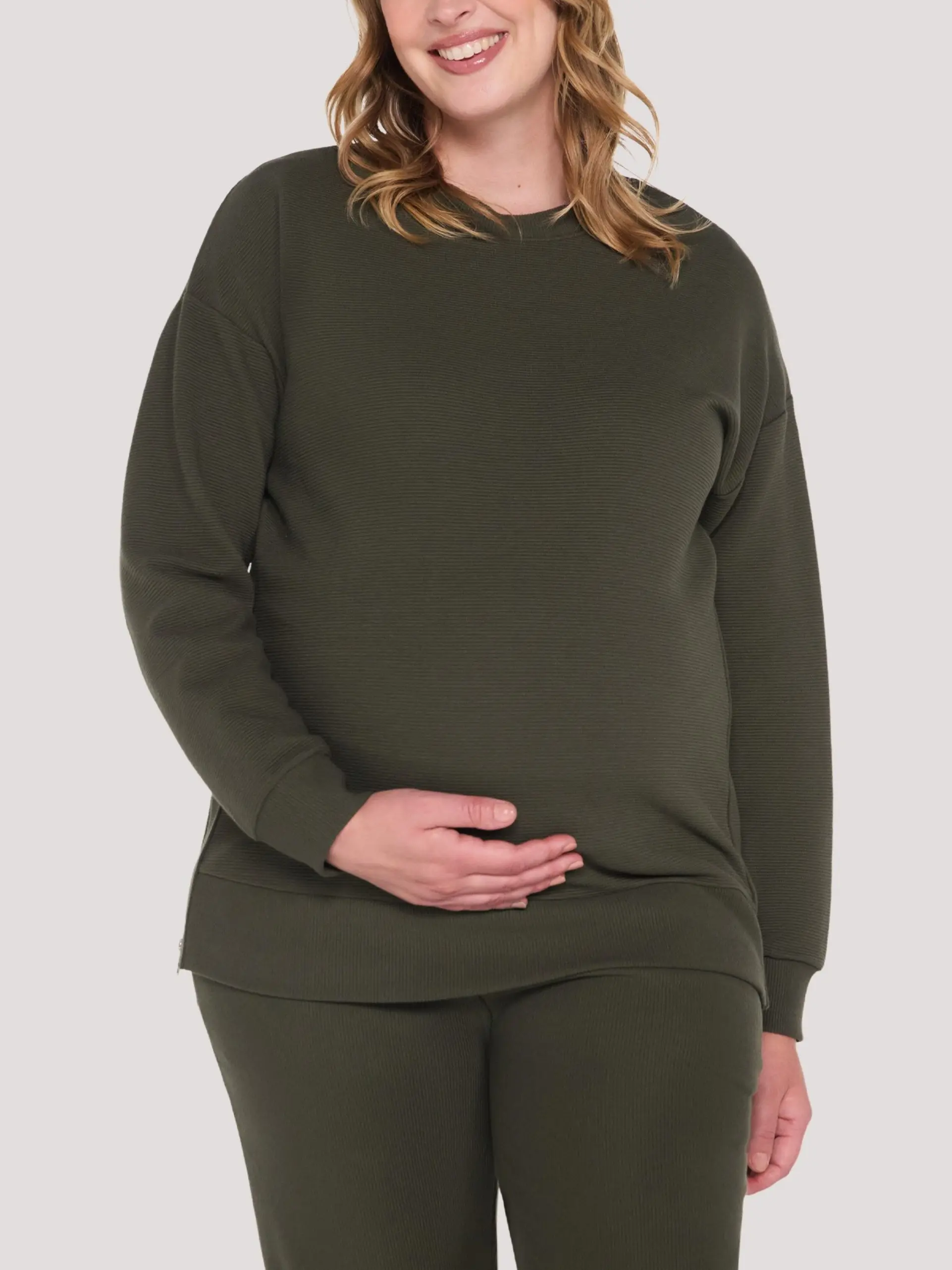 Motherhood Maternity Women's Crew Neck Long Sleeve Side Zip Tunic for Pregnancy and Postarum, Nursing Tunic