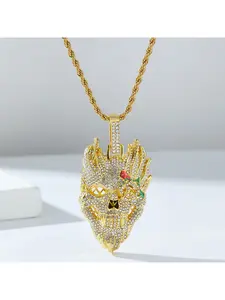 Halloween skull hip-hop necklace accessory, European and American style, full diamond exaggerated pendant, personalized diamond-studded trendy Cuban chain