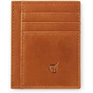 RFID-Blocking Slim Leather Wallet for Men & Women - Minimalist Full-Grain Card Holder with ID Window - Black, Tan, or Matte