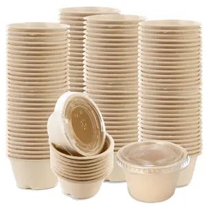 EcoQuality 2 oz Compostable Condiment Souffle Bagasse Cups with Lids - Portion Cup with Lid Sugarcane, Biodegradable Perfect For Sauces, Samples, Condiments, Slime, Jello Shot, Food Storage (3000)