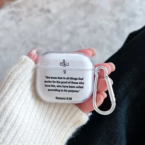 Divine Promise Cross Pattern Protective Case for AirPods 4/3/2/1/Pro/Pro2 Soft TPU Earphone Cover, Transparent with Keychain