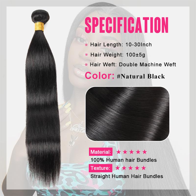 Brazilian Straight Bundles with Closure Human Hair Bundles with Lace Closure Straight Human Hair 3 Bundles with 4x4 Closure