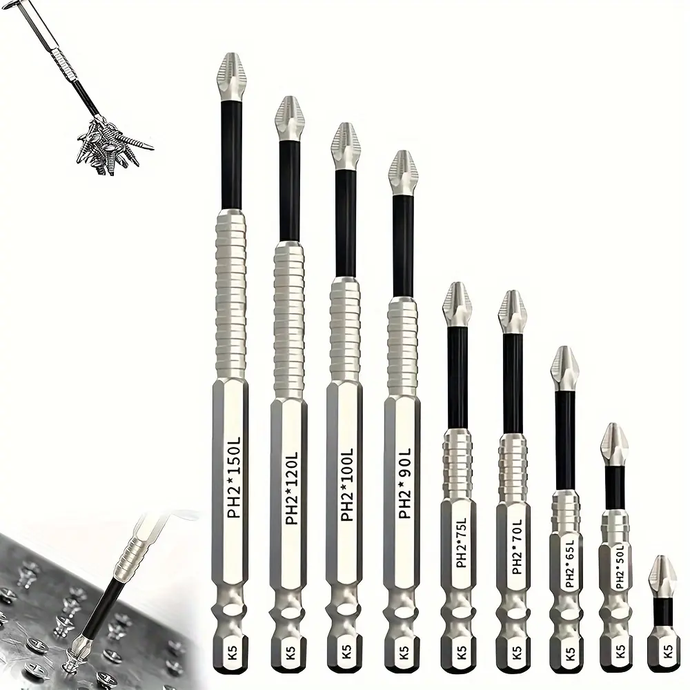 9-piece Strong Magnetic Non-slip Heavy Duty Durable Screwdriver Set, Shock-proof Shock Screwdriver Head, Electric Precision Impact-resistant High-hardness Cross Drill Bit, Magnetic Screwdriver Tools, Replaceable Screwdriver Bits Set