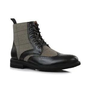 Polar Fox Manchester wing-tip high-top plaid dress boots, in Black, Men's Size 6.5 - 13