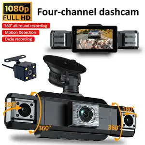 3 Channel 360° Dash Cam with 1080P Front + 480P Side Cameras, Panoramic Night Vision & WDR Technology for Trucks and Cars