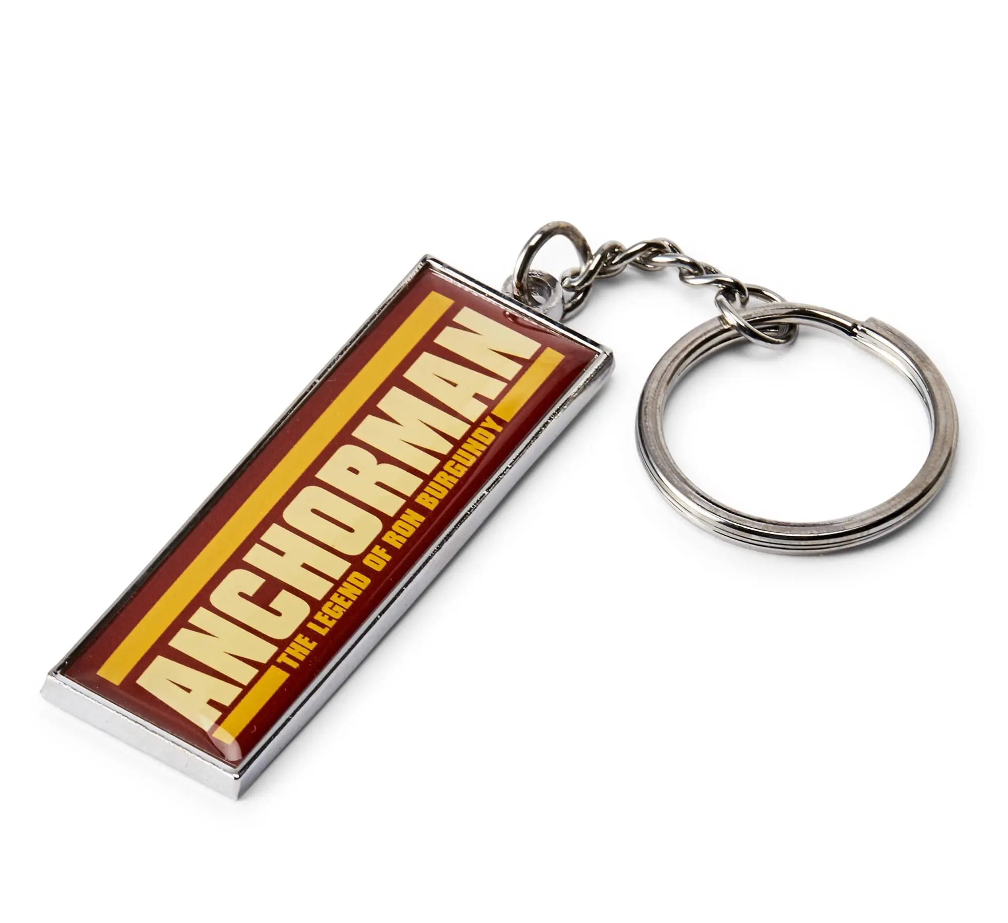 Official Licensed Anchorman The Legend of Ron Burgundy Rectangular Anchorman Logo Unisex Keychain Pendant - Collector's Edition All-Metal Casual Accessory, Secure O-Ring, Choking Hazard Small Parts Note (TV/Movie Character)