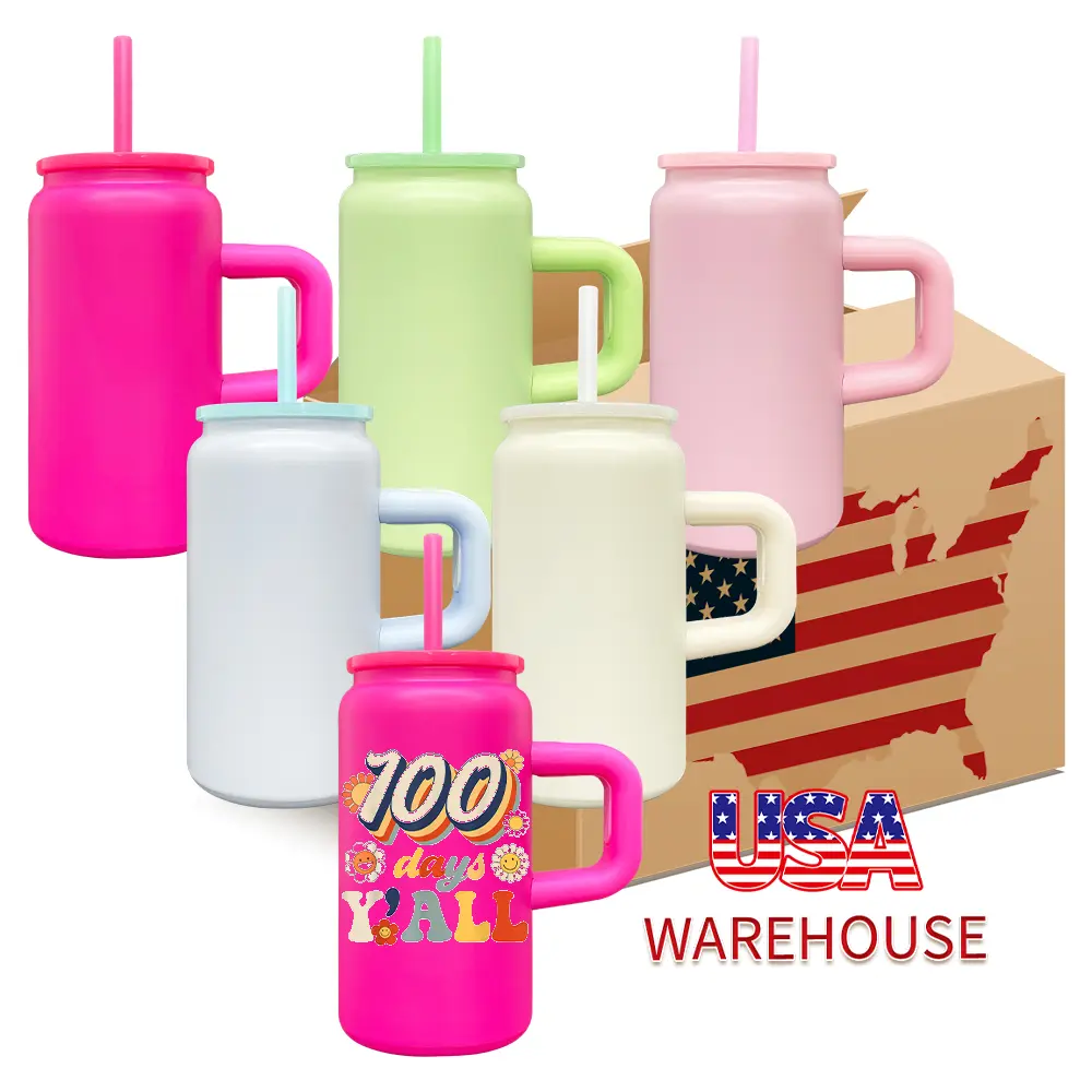 25 Pack YIPAI USA Warehouse 16oz Blank Sublimation Matt Macaron Color Stainless Steel Can with Handle For Laser Engraving Drinkware Flasks