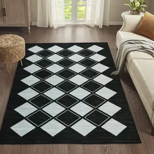 Modern grid carpet, soft modern geometric washable large-area carpet, game room, daycare, kitchen, dormitory, low plush anti slip indoor grid carpet, 5x8 feet, 6x9 feet