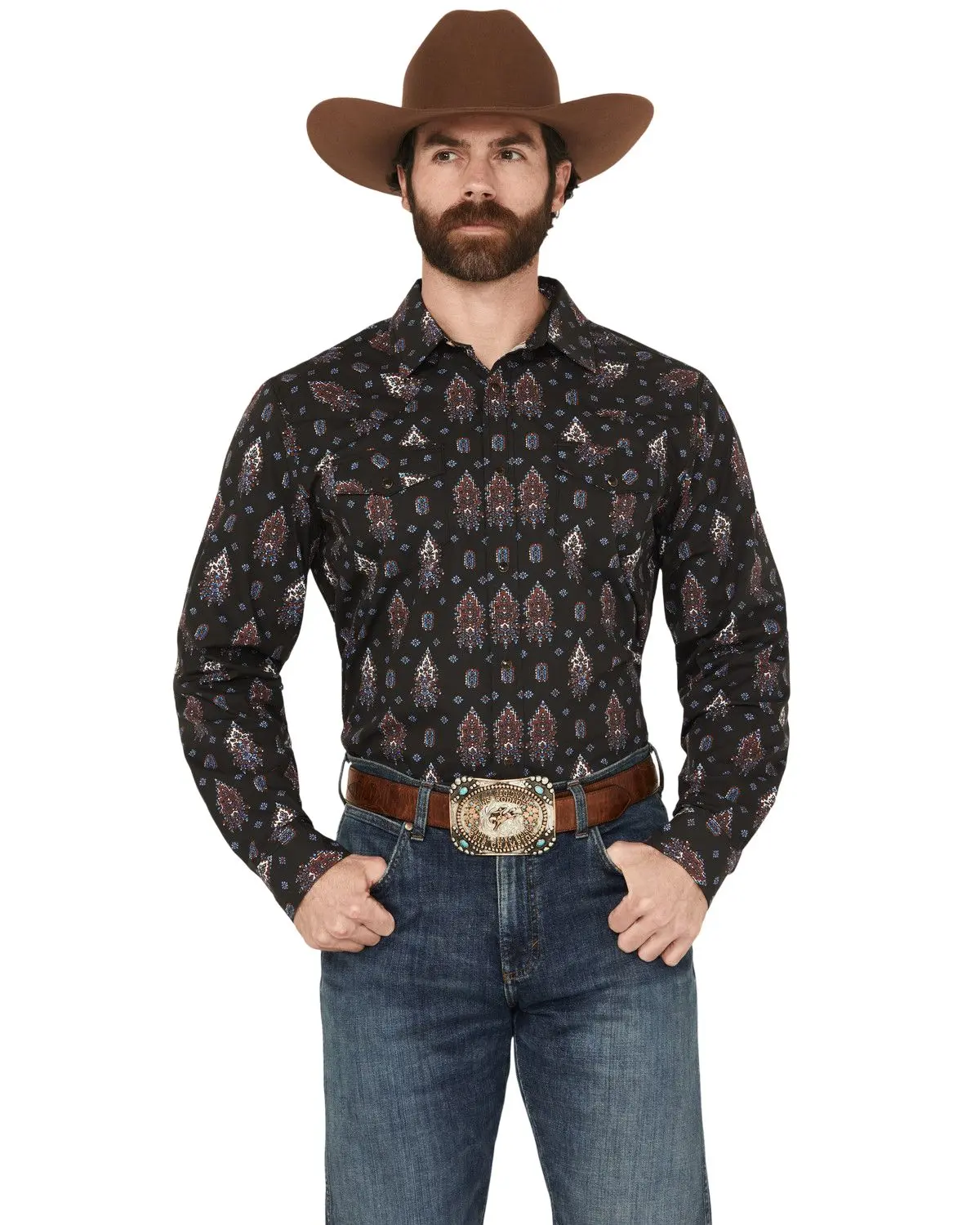 Gibson Trading Co Men's Men'S Tiki Torch Paisley Print Long Sleeve Snap - Gmsp25w15-Blk