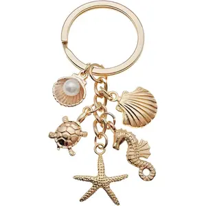 BloomWish B Cute Beach Keychain Starfish Pearl Seashell Keychain Summer Bag Charms Purse Charms for Handbags Ocean Gift for Women