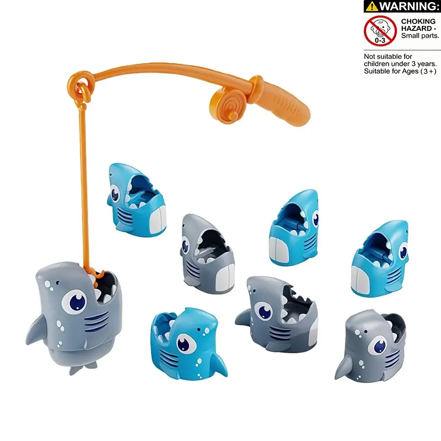 Shark Fishing Game for Kids - Montessori Design Developmental Bath & Tabletop Toy, Interactive Reel Big Catch Game with Adjustable Telescoping Rod & Measuring Ruler, Multiplayer Fun, Perfect Gift for Ages 3+ (2-3 Players)