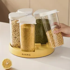 Transparent Rotating Cereal Dispenser & Grain Storage Tank, Multi-Grain Sealed Organizer Jar for Kitchen, Easy-to-Clean Detachable Food Container for Coffee & Dry Food