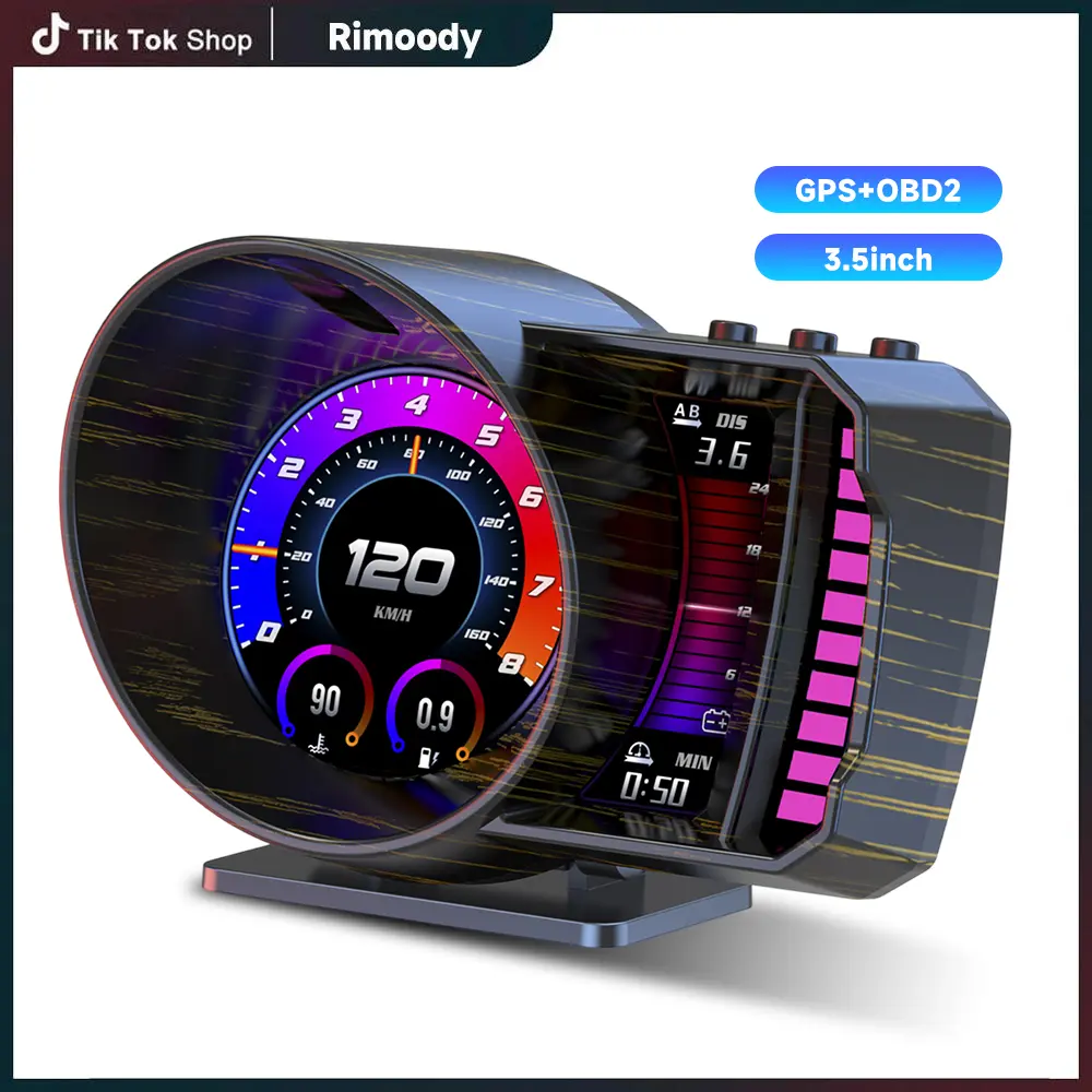 GPS Digital Speedometer HUD Display with OBD2, LED Multi-Function Gauge for All Cars Trucks, Show Speed RPM Temp Voltage Fuel Consumption Turbo Boost