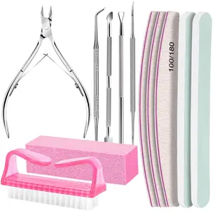 Nail Care Kit with Nail Files 100/180, Buffer Block, Cuticle Nippers, Trimmer, Pusher, and Tools for Manicure & Pedicure, Nail Prep Kit for Women