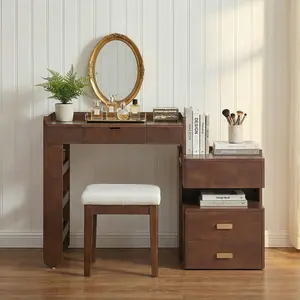 Modern Vanity Table with Lighted Flip-Top Mirror, Stool & Storage Drawers, 31" Makeup Dressing Table Set with Organizers for Bedroom, Closet or Small Apartment