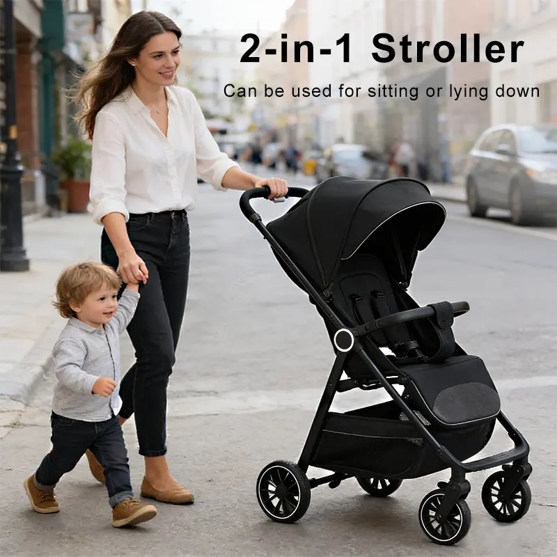 2-in-1 Baby stroller, lightweight and easy to fold, lightweight stroller ,airline-approved, converts from sitting to lying position, with sunshade for UV protection.