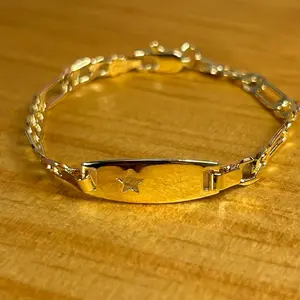 Extra Small Stainless Steel Star Design Cuban link ID Bracelet