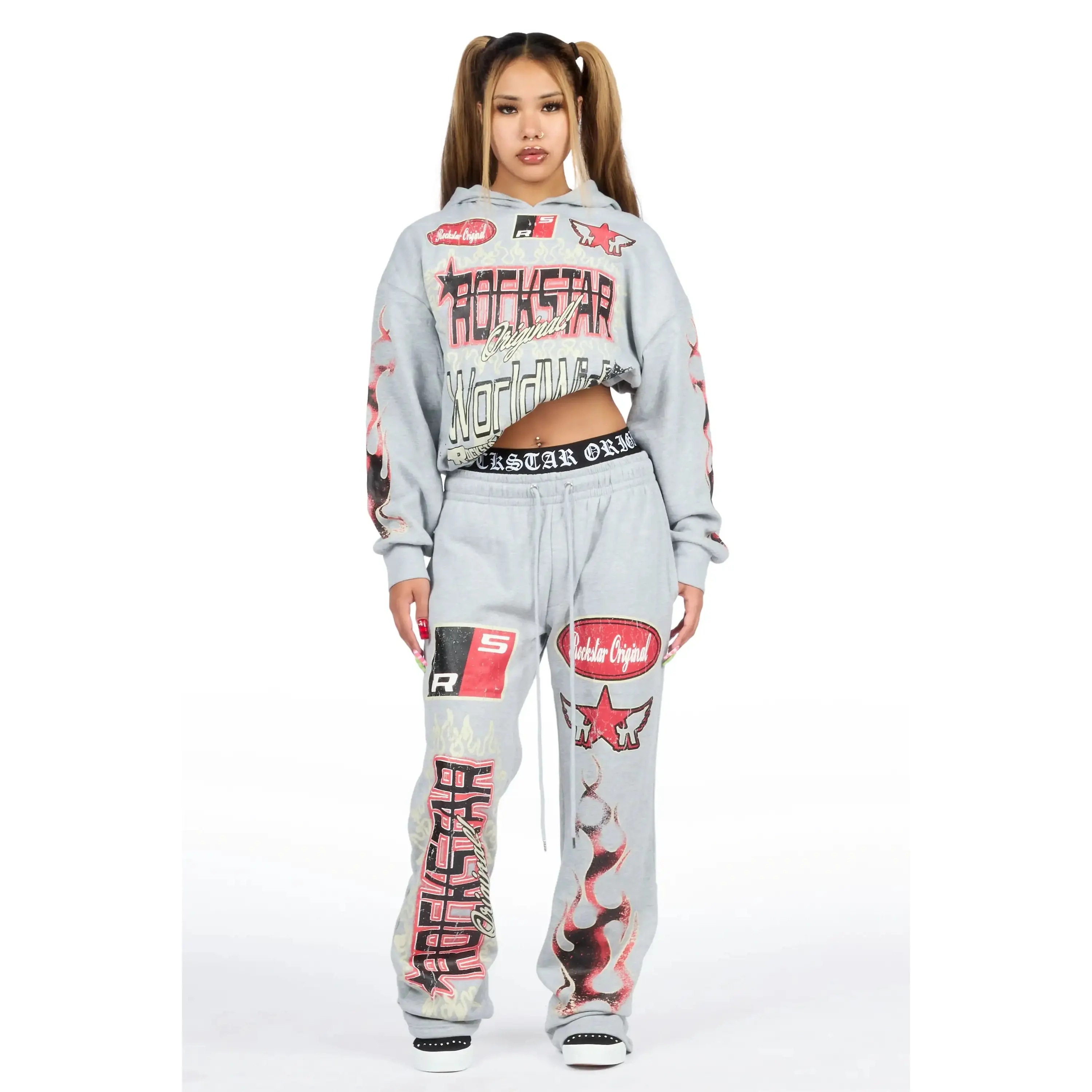 Zyre Heather Grey Graphic Baggy Fit Track Set